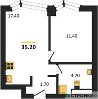 Планировка однокомнатной(квартира) площадью 35.2 квадратных метров в “ЖК Айс Тауэрс”