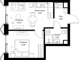 Планировка однокомнатной(квартира) площадью 35.4 квадратных метров в “ЖК СЕТ”