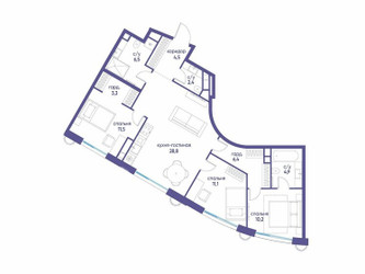 Планировка трехкомнатной(квартира) площадью 91.42 квадратных метров в ЖК “ЖК Остров”