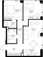 Планировка трехкомнатной(квартира) площадью 92.01 квадратных метров в “ЖК Веер”