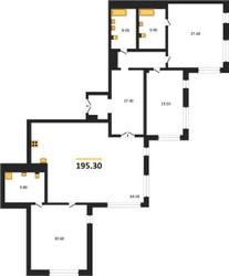 Планировка трехкомнатной(квартира) площадью 195.3 квадратных метров в ЖК “ЖК Вавилово”
