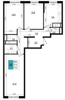 Планировка трехкомнатной(квартира) площадью 77.3 квадратных метров в “ЖК Одинцово Сити”