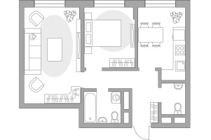 Планировка двухкомнатной(квартира) площадью 53.53 квадратных метров в “ЖК Живописный”
