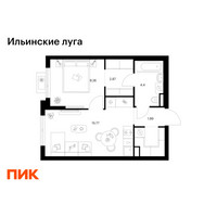 Планировка однокомнатной(квартира) площадью 37.83 квадратных метров в “ЖК Ильинские луга”