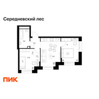 Планировка двухкомнатной(квартира) площадью 48 квадратных метров в “ЖК Середневский лес”