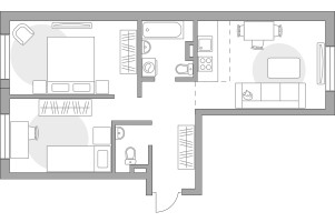 Планировка трехкомнатной(квартира) площадью 53.65 квадратных метров в “ЖК Аникеевский”