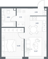 Планировка однокомнатной(квартира) площадью 41.9 квадратных метров в “ЖК TATE (Тэйт)”