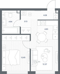 Планировка однокомнатной(квартира) площадью 41.9 квадратных метров в ЖК “ЖК TATE (Тэйт)”