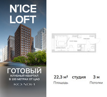 Планировка студии(апартаменты) площадью 22.3 квадратных метров в “ЖК N’ICE LOFT (Найс Лофт)”