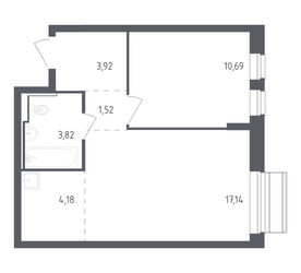Планировка однокомнатной(квартира) площадью 41.27 квадратных метров в ЖК “ЖК Рублевский Квартал”