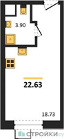 Планировка студии(квартира) площадью 22.63 квадратных метров в “ЖК Citimix (СитиМикс)”