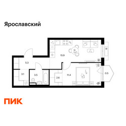 Планировка однокомнатной(квартира) площадью 42.3 квадратных метров в ЖК “ЖК Ярославский”