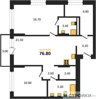 Планировка двухкомнатной(квартира) площадью 76.8 квадратных метров в “ЖК Первый квартал”