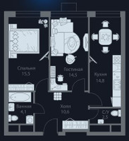 Планировка двухкомнатной(квартира) площадью 62 квадратных метров в “ЖК Stellar City (Стеллар Сити)”