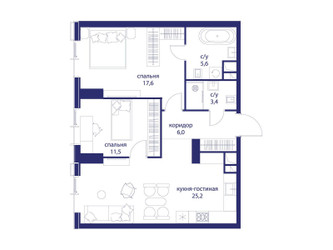 Планировка двухкомнатной(квартира) площадью 69.3 квадратных метров в ЖК “ЖК Событие”
