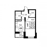 Планировка однокомнатной(квартира) площадью 38.2 квадратных метров в “ЖК Космос”