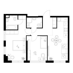Планировка двухкомнатной(квартира) площадью 58.8 квадратных метров в ЖК “Квартал Мит”