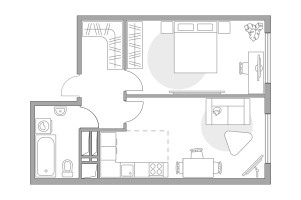 Планировка двухкомнатной(квартира) площадью 43.2 квадратных метров в “ЖК Бригантина”