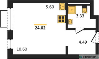 Планировка студии(квартира) площадью 24.02 квадратных метров в “ЖК Новое Видное”