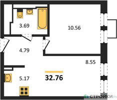 Планировка однокомнатной(квартира) площадью 32.76 квадратных метров в “ЖК Квартал Строгино”