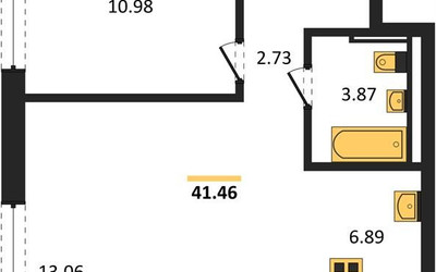 Планировка однокомнатной(квартира) площадью 41.46 квадратных метров в ЖК “ЖК Квартал Западный”