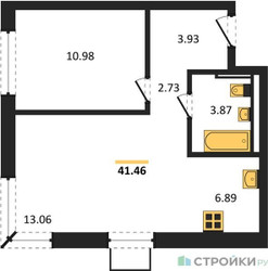 Планировка однокомнатной(квартира) площадью 41.46 квадратных метров в ЖК “ЖК Квартал Западный”