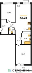 Планировка двухкомнатной(квартира) площадью 57.7 квадратных метров в ЖК “ЖК Бунинские кварталы”