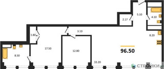 Планировка двухкомнатной(квартира) площадью 96.5 квадратных метров в “ЖК Emotion (Эмоушен)”