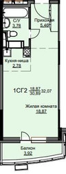 Планировка студии(квартира) площадью 32.4 квадратных метров в ЖК “ЖК Соболевка”
