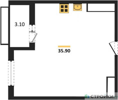 Планировка однокомнатной(квартира) площадью 35.9 квадратных метров в “ЖК Римский”
