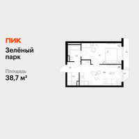 Планировка однокомнатной(квартира) площадью 38.7 квадратных метров в “ЖК Зеленый парк”