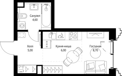 Планировка студии(квартира) площадью 24.3 квадратных метров в ЖК “ЖК SET (Сет)”