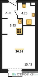 Планировка студии(апартаменты) площадью 26.61 квадратных метров в “ЖК N’ICE LOFT (Найс Лофт)”