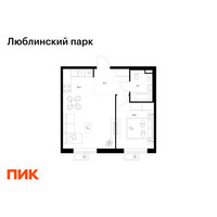 Планировка однокомнатной(квартира) площадью 41.4 квадратных метров в “ЖК Люблинский парк”