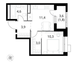 Планировка однокомнатной(квартира) площадью 35 квадратных метров в ЖК “ЖК 1-й Саларьевский (Первый Саларьевский)”
