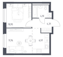 Планировка однокомнатной(квартира) площадью 38.09 квадратных метров в “ЖК Новое Видное”