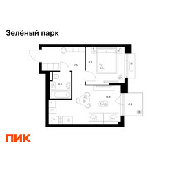 Планировка однокомнатной(квартира) площадью 36.1 квадратных метров в ЖК “ЖК Зеленый парк”