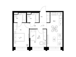 Планировка двухкомнатной(квартира) площадью 51.1 квадратных метров в “ЖК Строгино 360”