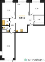 Планировка трехкомнатной(квартира) площадью 82.5 квадратных метров в “ЖК Wave (Вейв)”