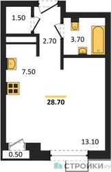 Планировка студии(квартира) площадью 28.7 квадратных метров в ЖК “ЖК Новая Щербинка”