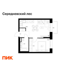 Планировка однокомнатной(квартира) площадью 38 квадратных метров в ЖК “ЖК Середневский лес”