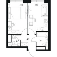 Планировка однокомнатной(квартира) площадью 40 квадратных метров в “ЖК Нексус от Аквилон”