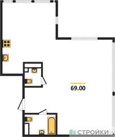 Планировка трехкомнатной(квартира) площадью 69 квадратных метров в “ЖК Октябрьская 98 (MirrorЗдание)”