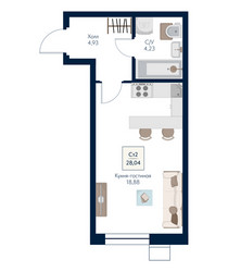 Планировка студии(квартира) площадью 28.04 квадратных метров в ЖК “ЖК Бархат”