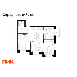 Планировка трехкомнатной(квартира) площадью 71.6 квадратных метров в ЖК “ЖК Середневский лес”