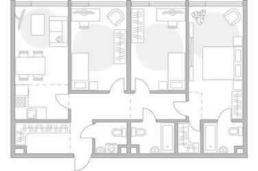 Планировка трехкомнатной(квартира) площадью 96.84 квадратных метров в ЖК “ЖК Мневники от Гранель”