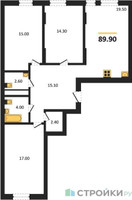 Планировка трехкомнатной(квартира) площадью 89.9 квадратных метров в “ЖК Переделкино Ближнее”