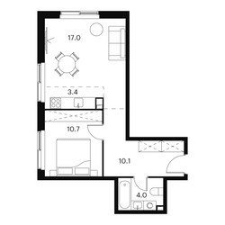 Планировка двухкомнатной(апартаменты) площадью 45.2 квадратных метров в ЖК “ЖК Аквилон Signal (Аквилон Сигнал)”