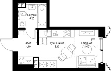 Планировка студии(квартира) площадью 23 квадратных метров в ЖК “ЖК SET (Сет)”