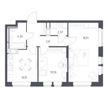 Планировка двухкомнатной(квартира) площадью 53.39 квадратных метров в “ЖК Большое Путилково”